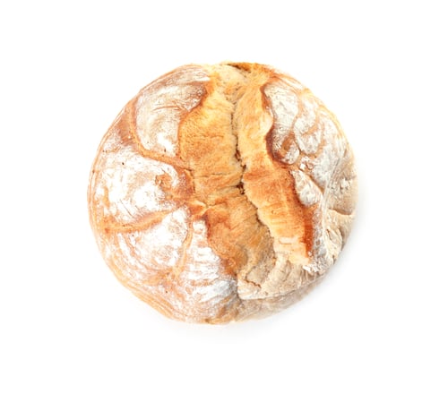 Preview: Loaf of fresh bread isolated on white, top view