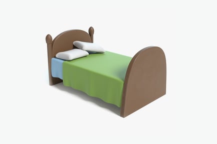 Preview: Stylized Bed with Pillows & Green Blanket