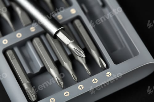Preview: Set Of Bits For Screwdriver. Metal Bits For Screwdriver. Tool Set For Household Use. Nozzles And