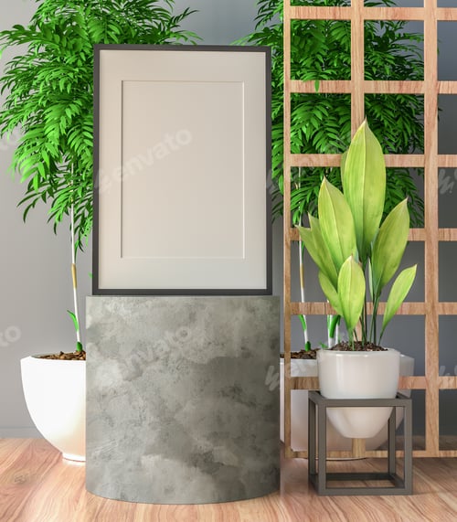 Preview: 3D Mockup photo frame in Modern interior of gallery hall