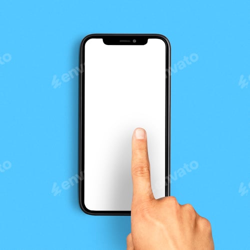 Preview: White blank phone on blue background