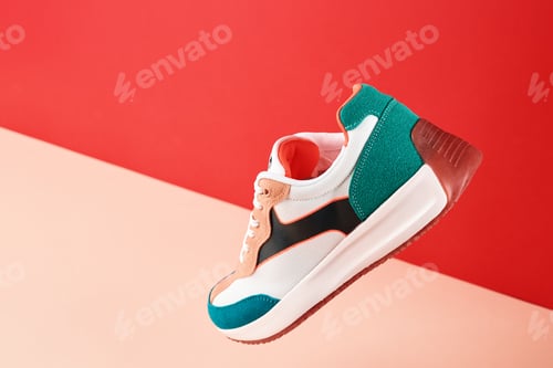 Preview: Stylish trendy shoes on colorful background