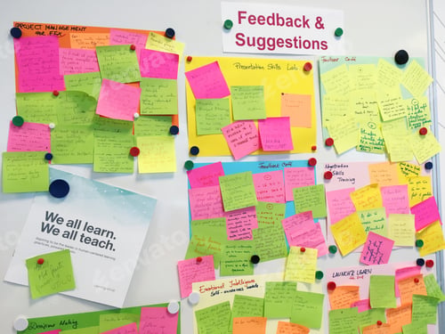 Preview: White board with post-its on it. Feedback board. Organize.