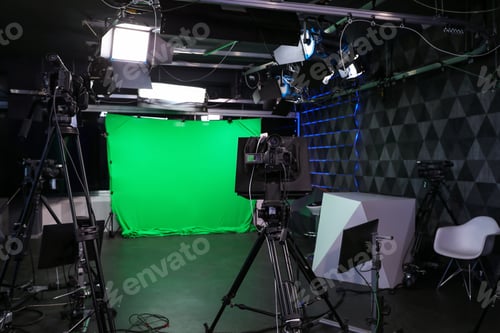 Preview: Modern video recording studio with professional cameras