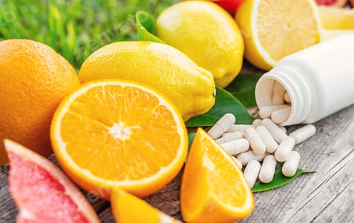 Preview: vitamin c and citrus. Selective focus.