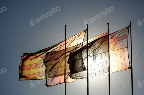 Preview: Catalan, Spanish and Barcelona official flags