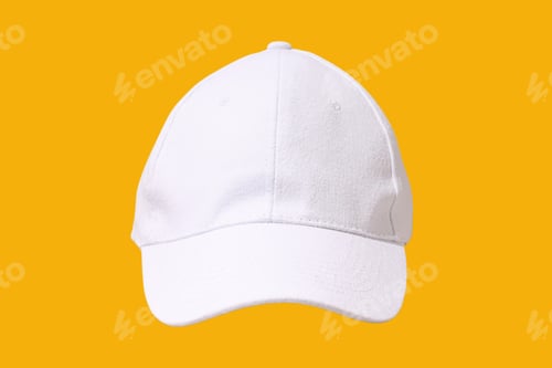 Preview: Stylish white cap on a bright yellow backdrop