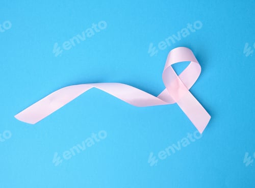 Preview: Pink silk ribbon in the shape of a loop on a blue background