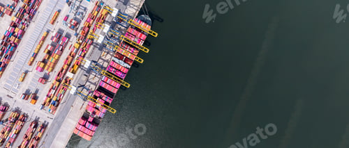 Preview: Aerial view container cargo ship at industrial international terminal seaport, Container cargo ship.