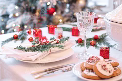 Preview: Table set for festive Christmas holiday dinner celebration