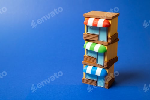 Preview: Tower of shops. Business and commerce. Shopping malls. Vertical business growth