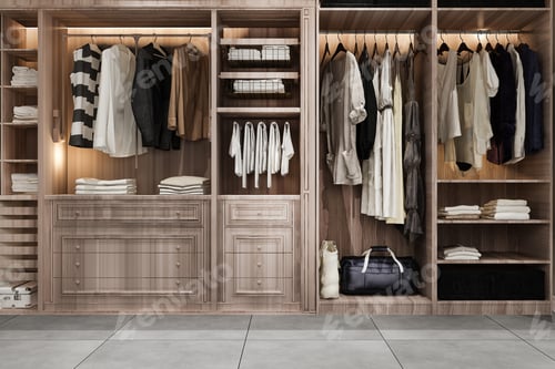 Preview: luxury oak wood walk in closet with wardrobe