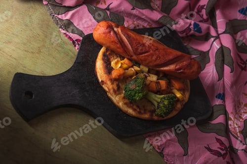 Preview: Still Life- The Bratwurst On The Grill. Fried Sausages In A Cast-Iron Pan