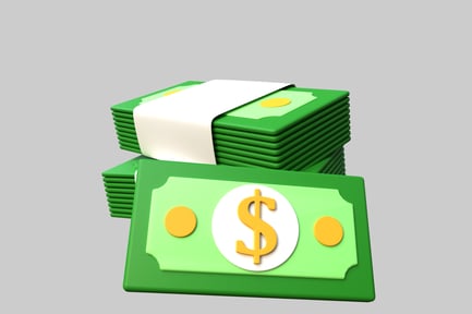 Preview: Stack of green bills with a white circle and a yellow dollar sign on the top bill.