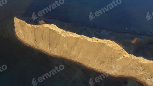 Preview: Aerial view of island. Shot. Beautiful sandy island. Ocean, sky, sea
