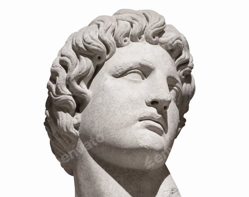 Preview: closeup of man antique statue on white background