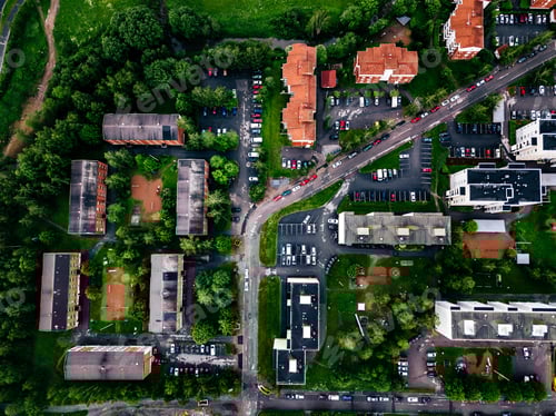 Preview: Aerial view of a small town or village in Europe. Finland countryside in summer.