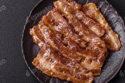 Preview: Crispy fried pork bacon sliced with salt, spices and herbs