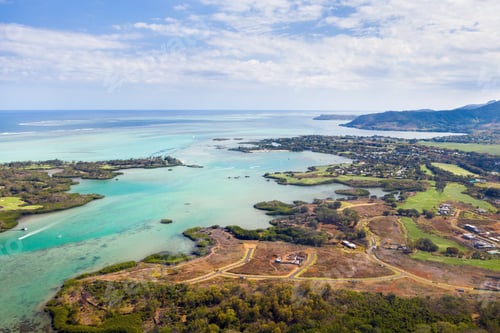 Preview: Aerial picture of the east coast of Mauritius Island. Beautiful lagoon of Mauritius Island shot from