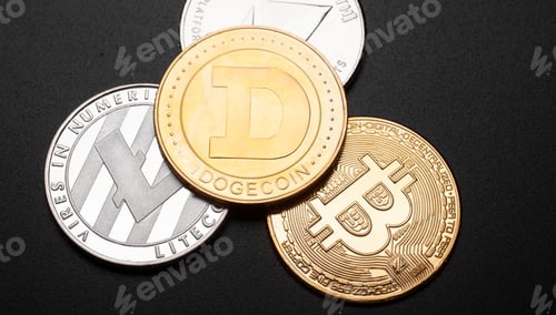Preview: crypto currency coin isolated on black background