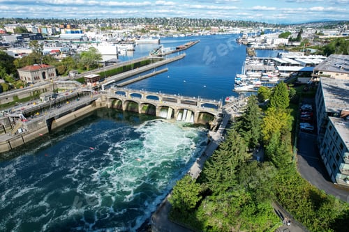 Preview: Ballard locks aerial view on sunny day.