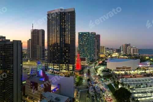 Preview: Night urban landscape of downtown district of Miami Brickell in Florida, USA.