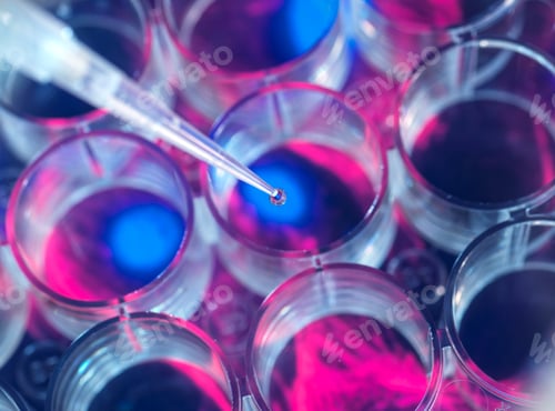 Preview: Scientific research in progress with pipette and petri dishes.