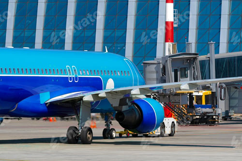 Preview: Airplane is parked near gate of airport terminal