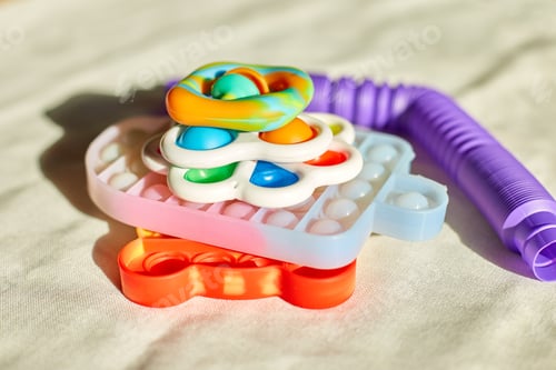 Preview: Top view of trend colorful push pop it bubble sensory fidget toys of different shapes
