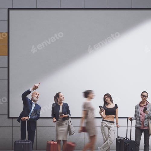 Preview: People at the subway station and blank sign