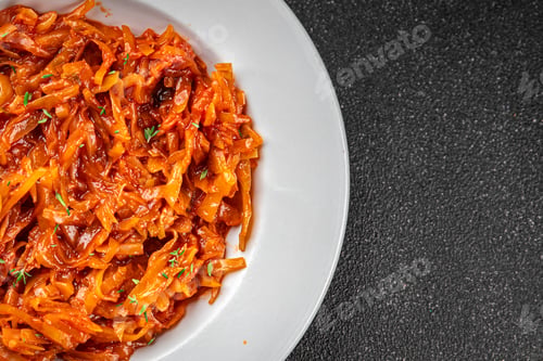 Preview: cabbage Braised suerkraut vegetable dish fresh delicious gourmet food background on the table rustic