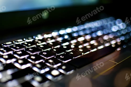 Preview: Computer Keyboard with lights and visual effects - concept information data internet