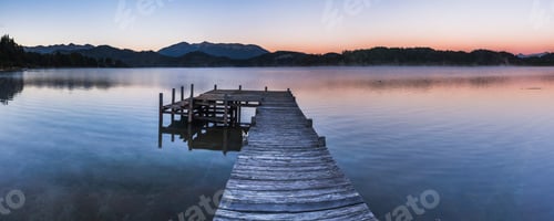 Preview: Pier on Lake Nahuel Huapi during a misty sunrise, Villa la Angostura, Neuquen, Patagonia, Argentina,