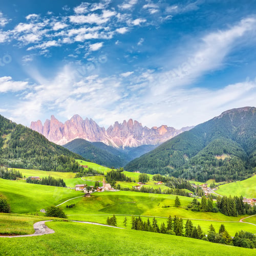 Preview: Fabulous scene of magnificent Santa Maddalena village in Dolomites.