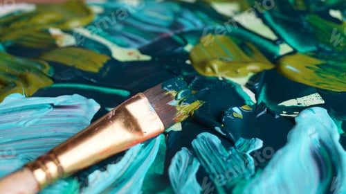 Preview: Abstract Brushstroke Art with Teal and Green