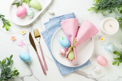 Preview: Easter table setting on white background.