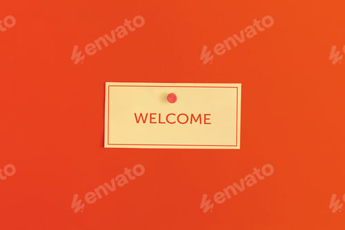 Preview: Mock up sticky notes with the word "Welcome" on red background.