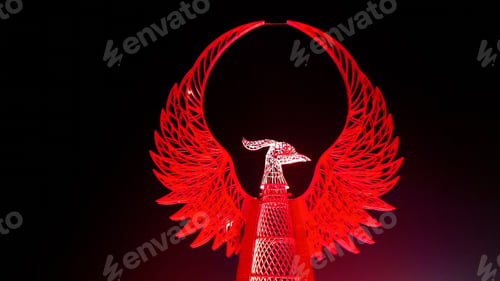 Preview: Huma bird monument in the New Uzbekistan park in Tashkent city at night