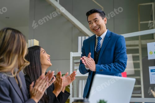 Preview: White collar workers are working with team at office.