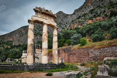 Preview: Athena Pronoia temple ruins in ancient Delphi, Greece