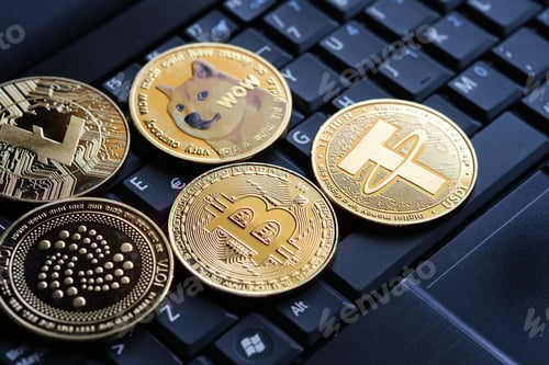 Preview: Various cryptocurrencies and laptop
