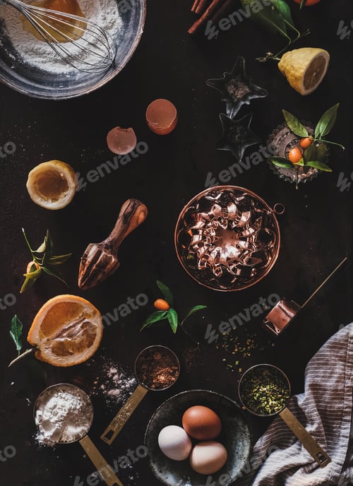Preview: Cooking citrus and pistachio bundt cake with ingredients on table