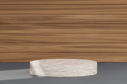 Preview: Minimal Marble Podium with Wooden Wall Background