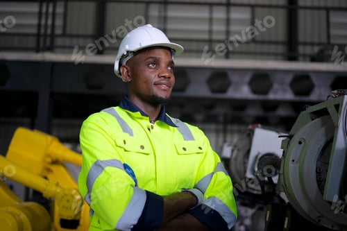 Preview: Engineer work at robotic arm factory.