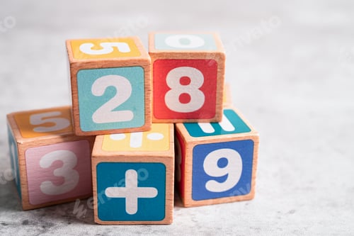 Preview: Math number colorful on white background, education study mathematics learning teach concept.