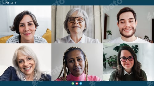 Preview: Screen of multiracial people from different generations talking on a video call