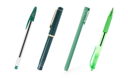 Preview: Different pens isolated on white, set. Stationery