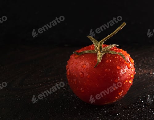 Preview: alone tomato cherry dark background control light wet macro close up