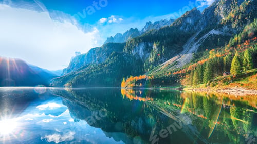 Preview: Beautiful view of idyllic colorful autumn scenery in Gosausee lake Austria