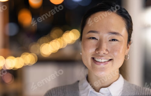 Preview: Face, chinese woman and skincare in city for beauty portrait, cosmetics makeup and natural skin glo